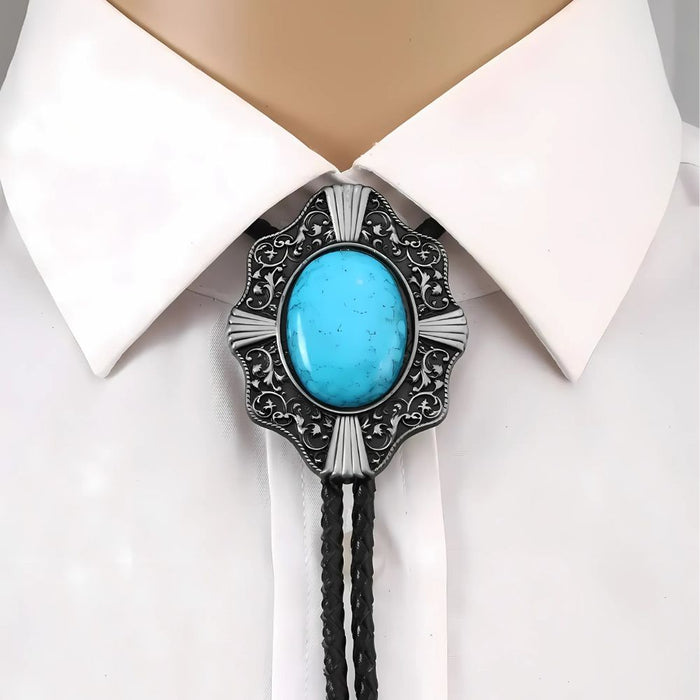 Silver tone turquoise bolo tie, photo 3
