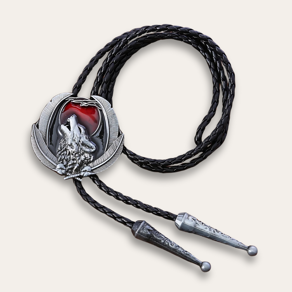 Silver wolf bolo tie