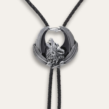 Silver wolf bolo tie