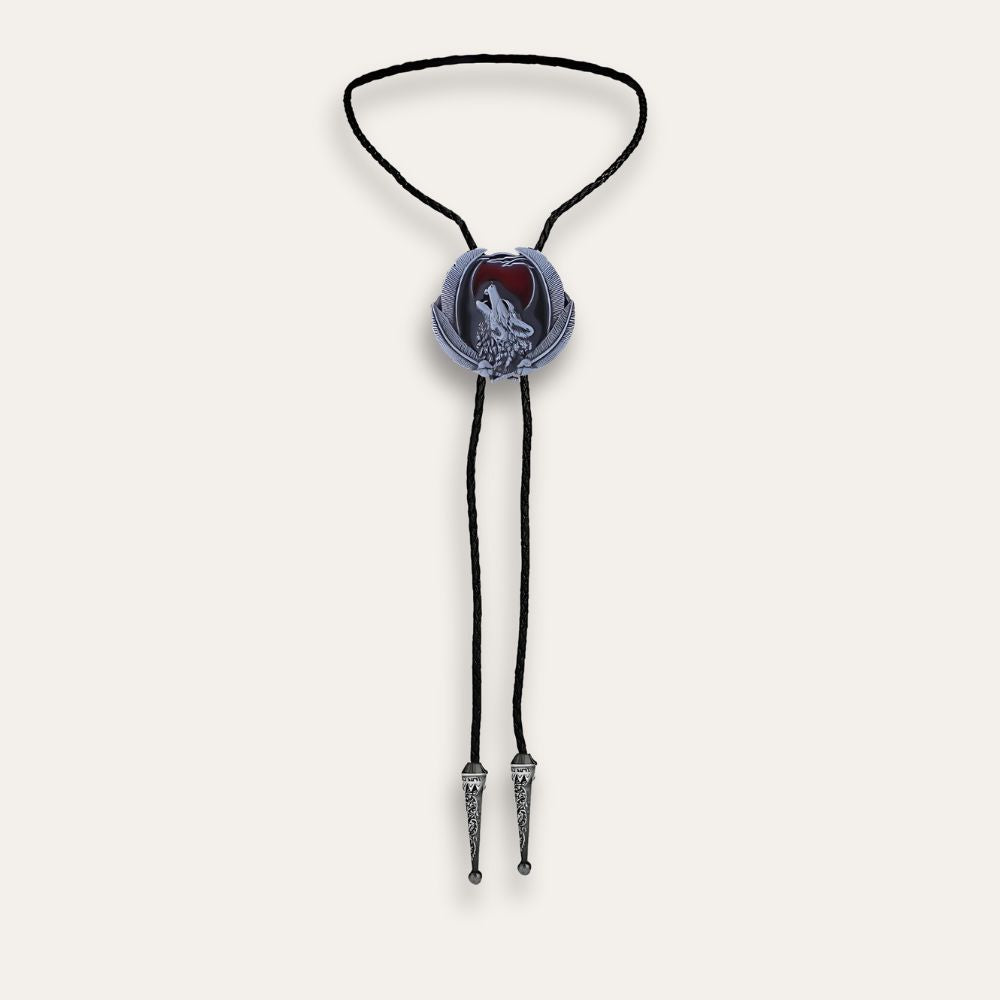 Silver wolf bolo tie, photo 2