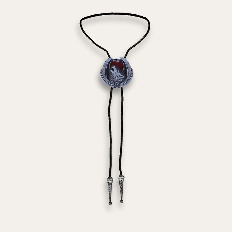 Silver wolf bolo tie, photo 2