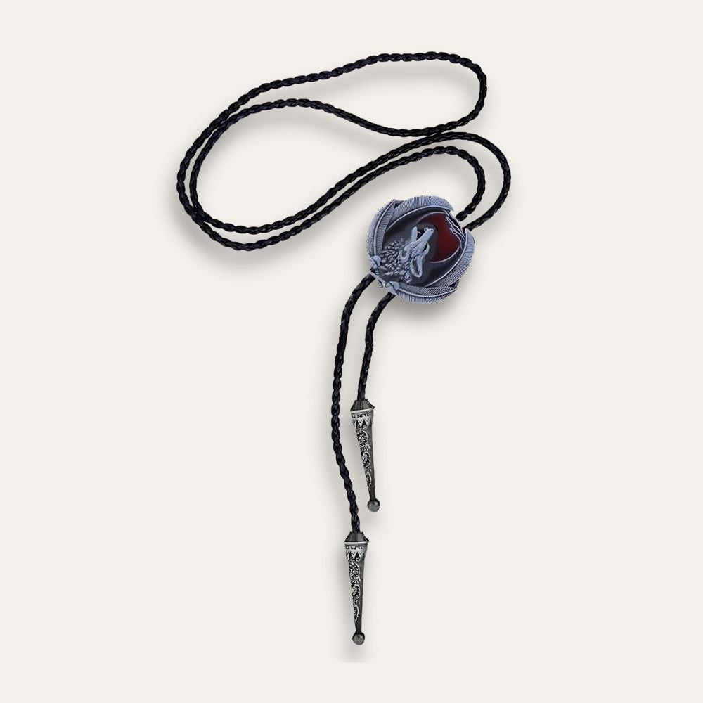 Silver wolf bolo tie