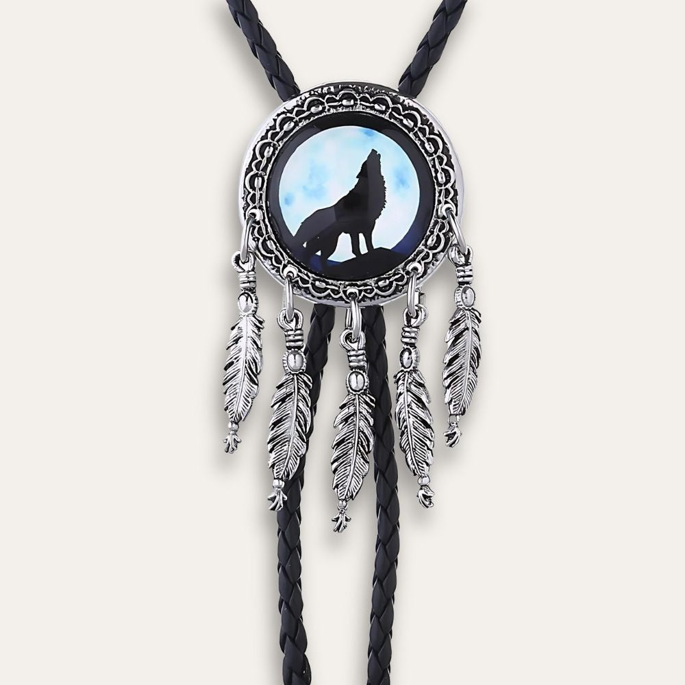 Wolf dreamcatcher bolo tie