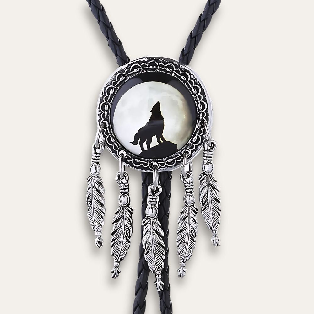 Wolf dreamcatcher bolo tie