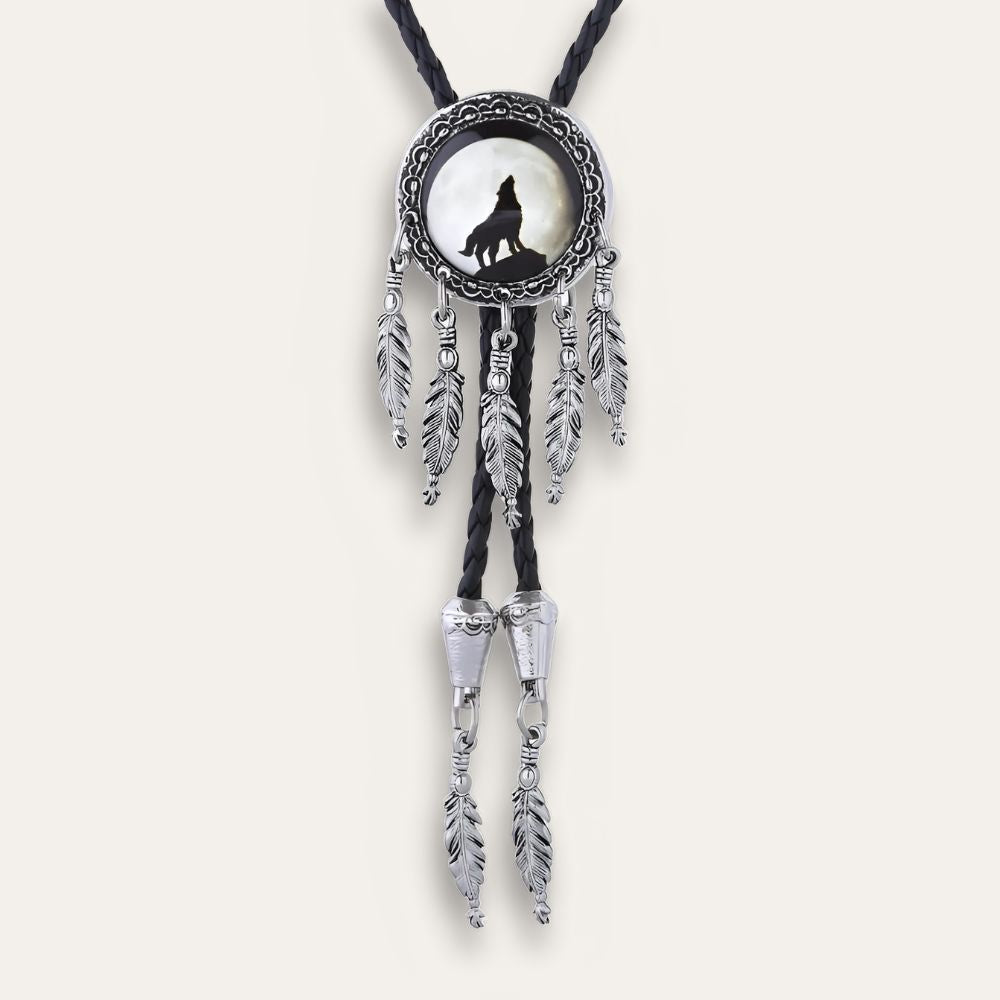 Wolf dreamcatcher bolo tie