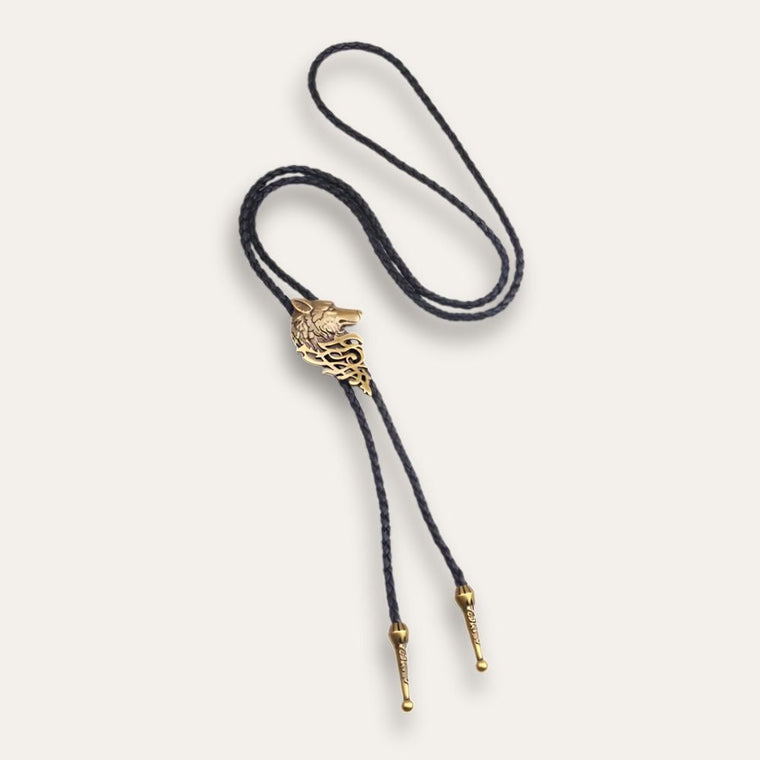 Wolf head bolo tie, bronze finish